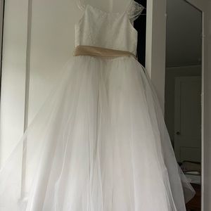 Elegant White and Gold Kids Formal Dress